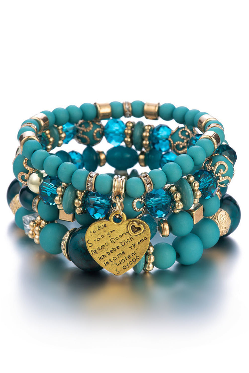 Turquoise Heart Shape Pendant Multi Layered Beaded Bracelet Set