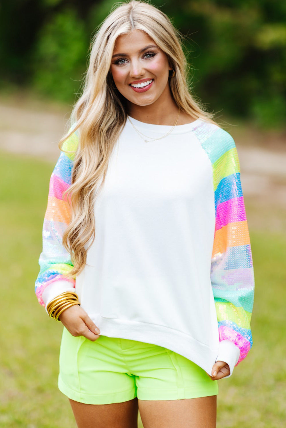 Gray Sequin Color Block Long Sleeve Pullover Sweatshirt