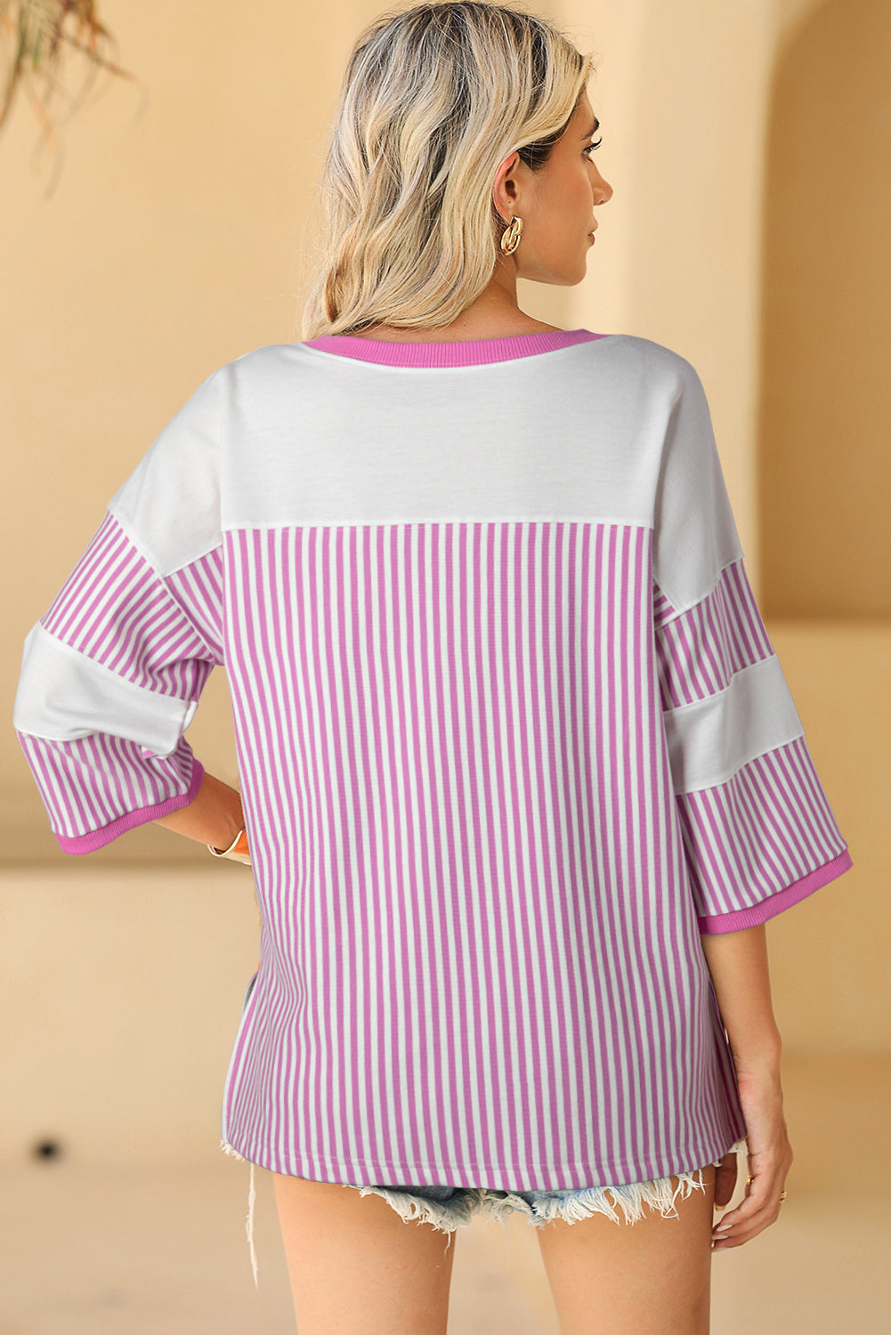 Dark Khaki Striped Patchwork Oversized Tee