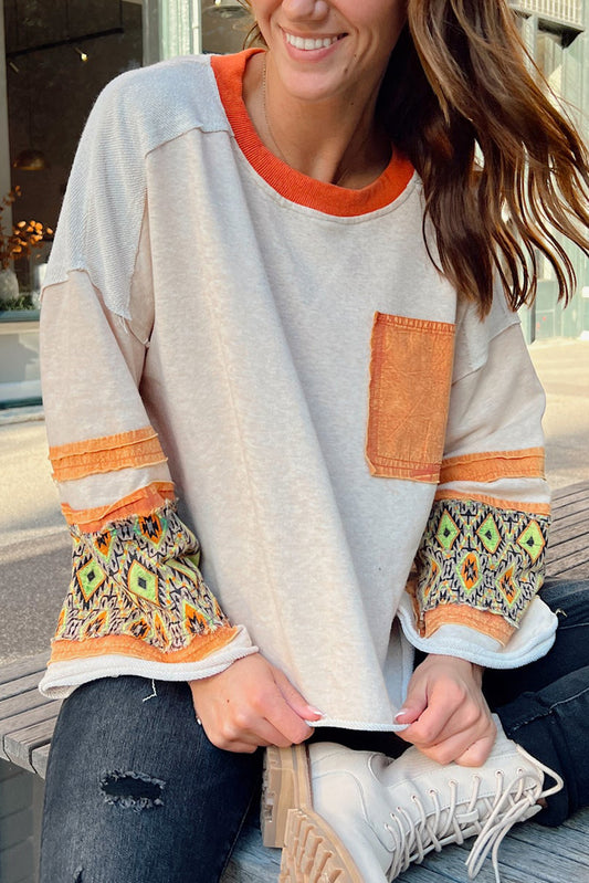 PRE ORDER Apricot Geometric Patchwork Sleeve Loose Fit Top