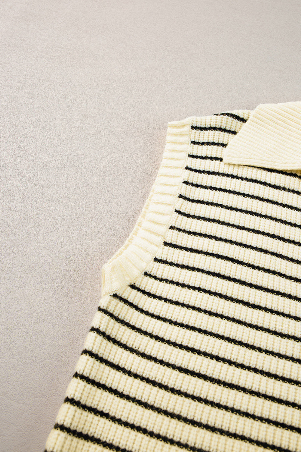 Beige Stripe Turn-down V Neck Sweater Tank Top