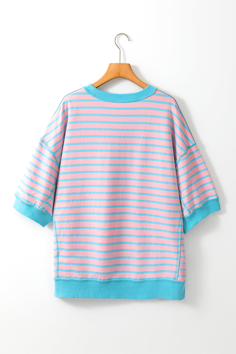 Orange Stripe Oversized Contrast Trim Exposed Seam High Low T Shirt