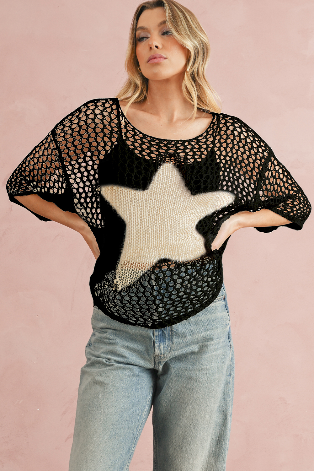 White Star Hollow Knitted Oversized Summer Tee