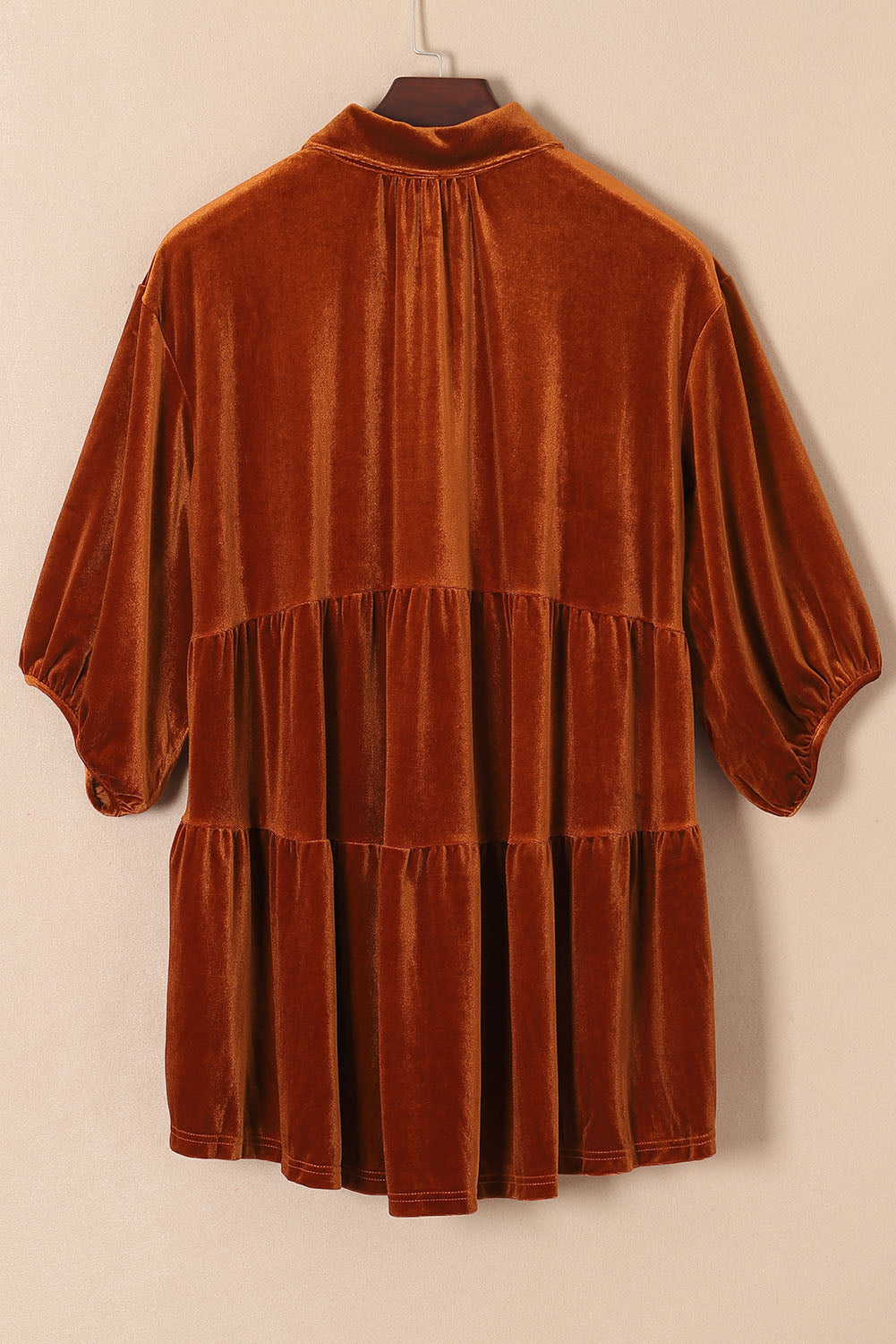 Chestnut Lantern Sleeve Tunic Babydoll Velvet Shirt