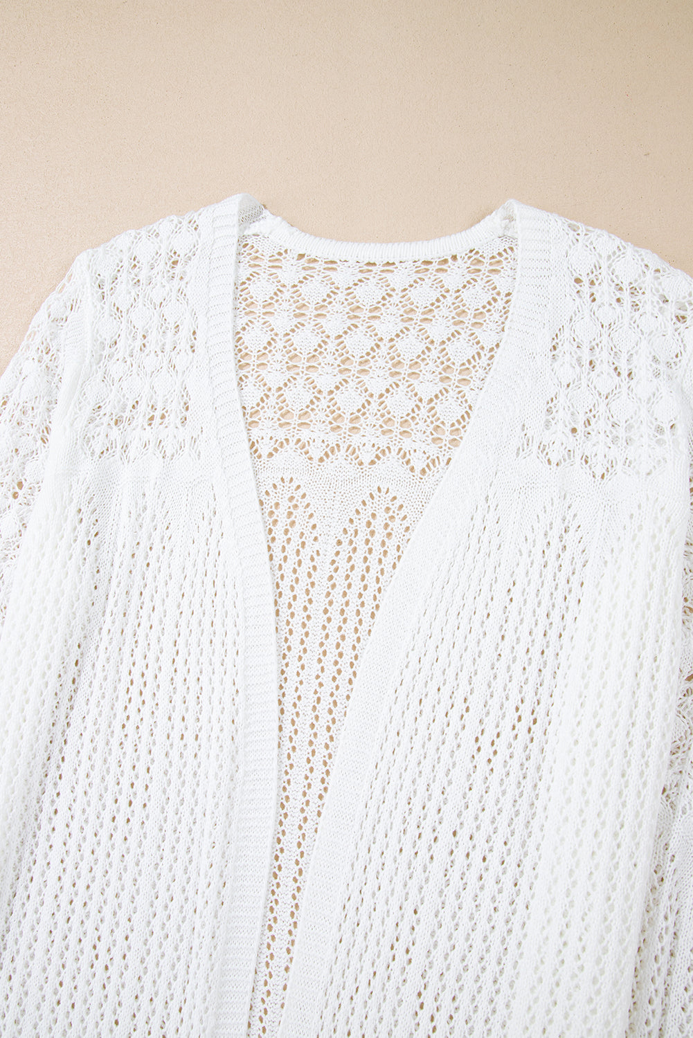 White Crochet Hollow Out Open Front Cardigan