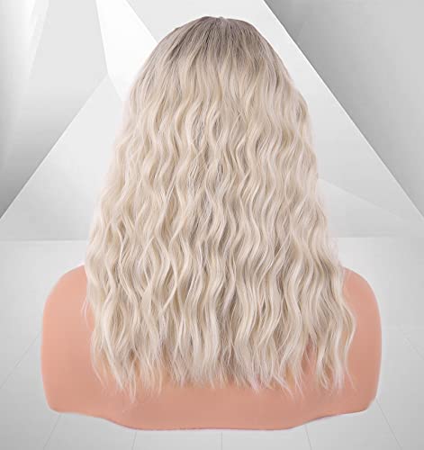 vedar Platinum Blonde Hair Short Curly Lace Front Wigs for Women, Ombre Brown Light Blonde Synthetic Wigs Wob Wigs 12 inch VEDAR-031-12