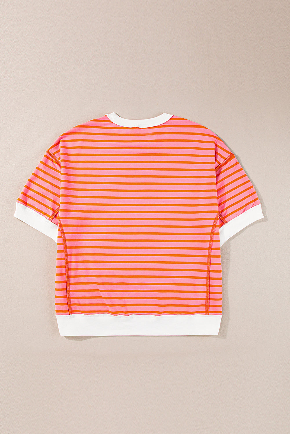 Orange Stripe Oversized Contrast Trim Exposed Seam High Low T Shirt