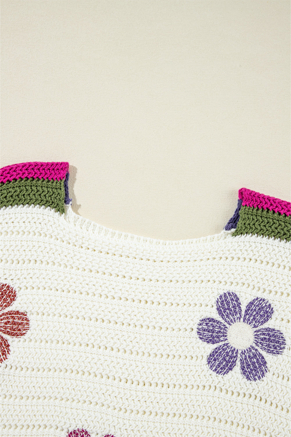 White Daisy Flower Pointelle Knit Sweater