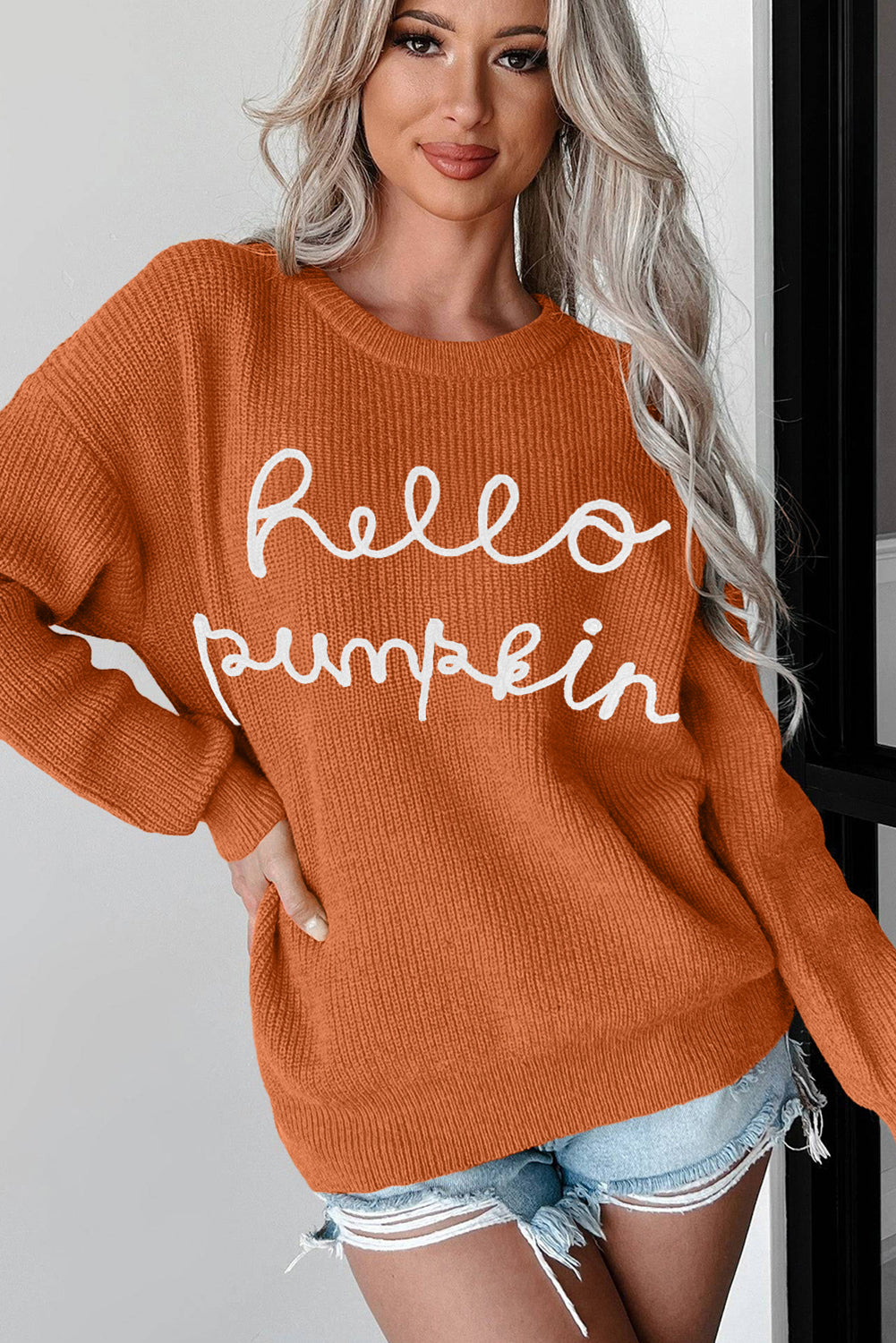 Black Hello Pumpkin Graphic Sweater