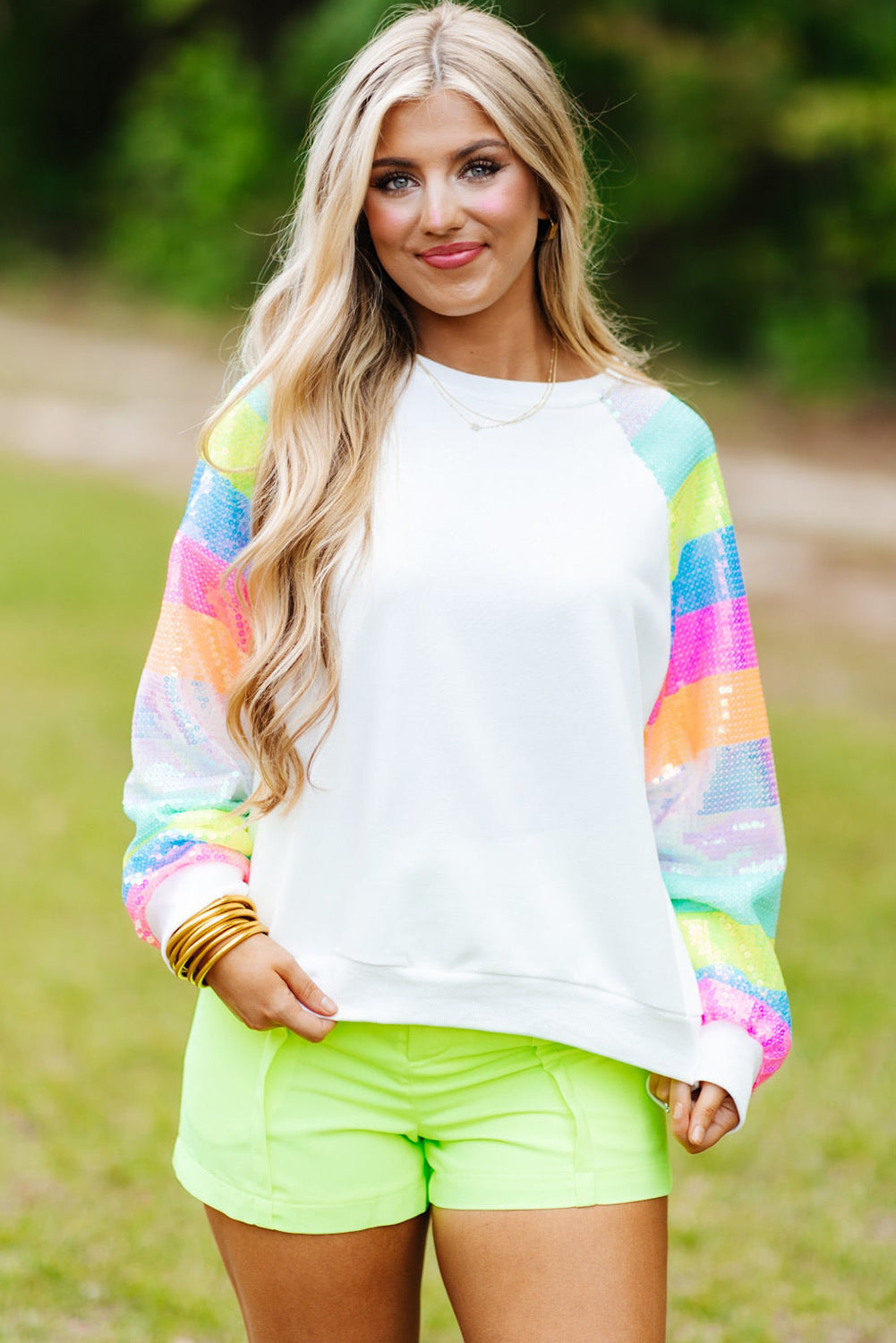 Gray Sequin Color Block Long Sleeve Pullover Sweatshirt