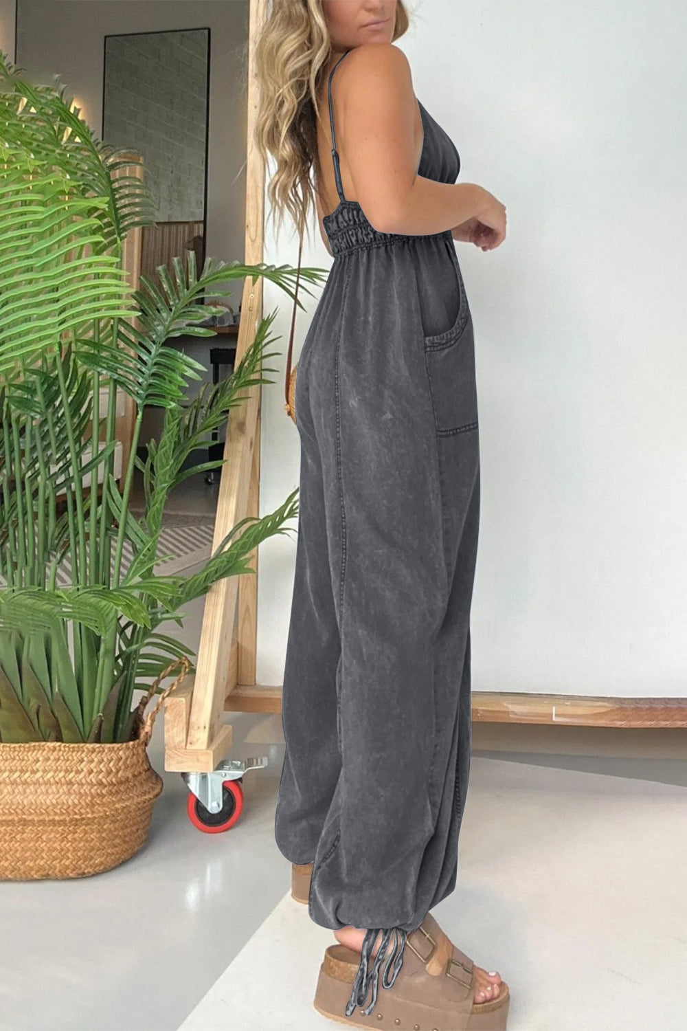 Full Size Spaghetti Strap Jumpsuit with Pockets