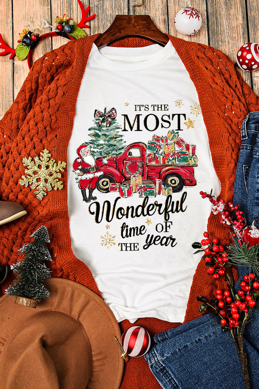 White Christmas Pattern Slogan Print Crew Neck T Shirt