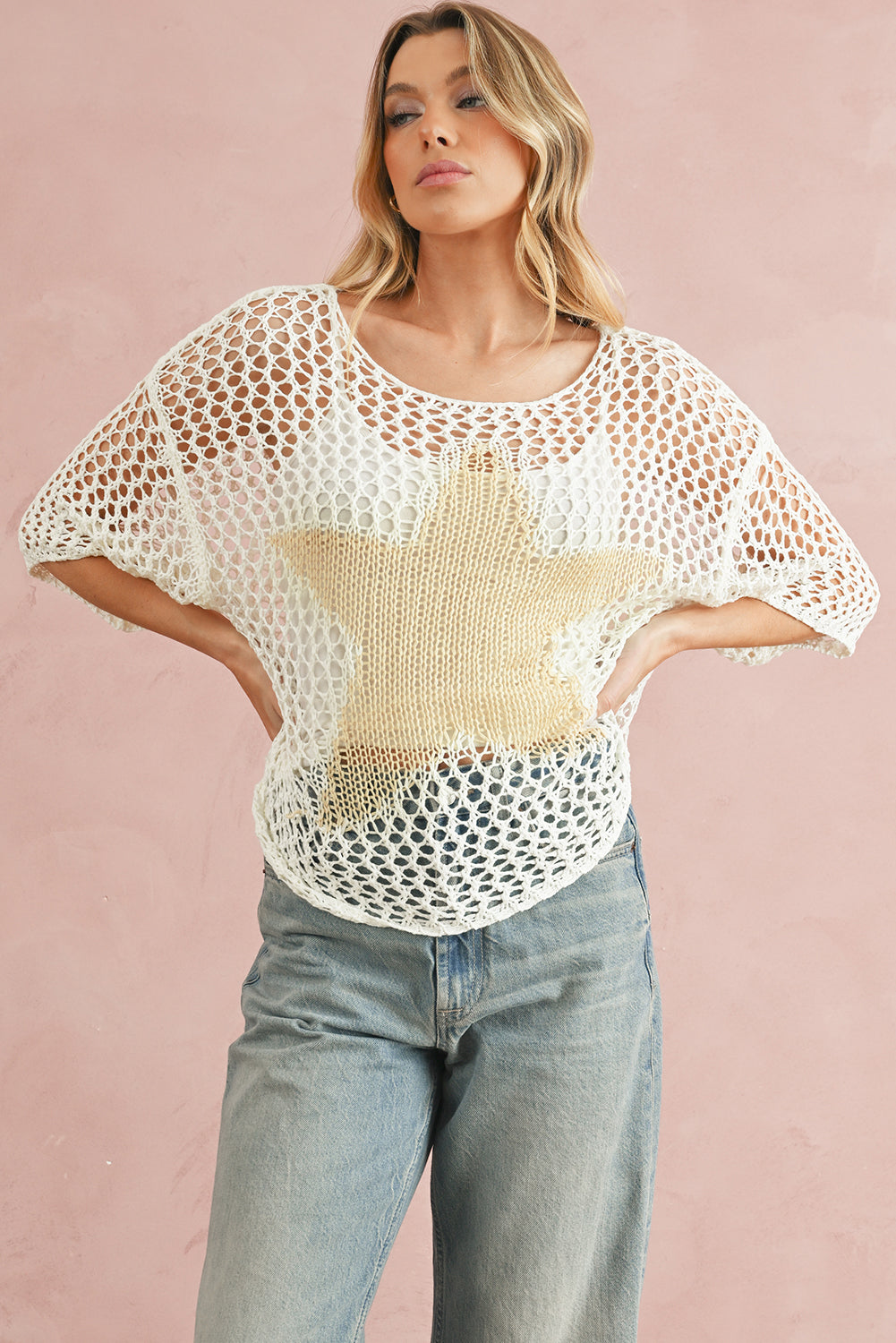 White Star Hollow Knitted Oversized Summer Tee