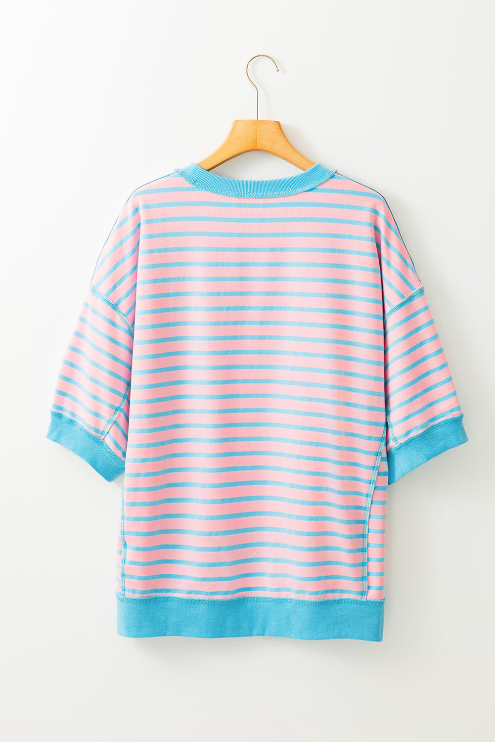 Orange Stripe Oversized Contrast Trim Exposed Seam High Low T Shirt