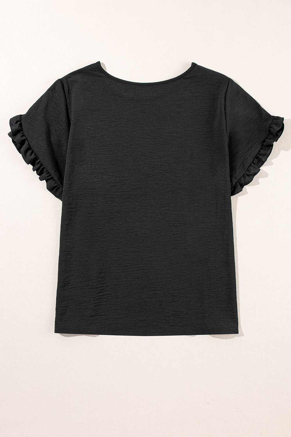 Black Ruffled Short Sleeve Plus Size Top