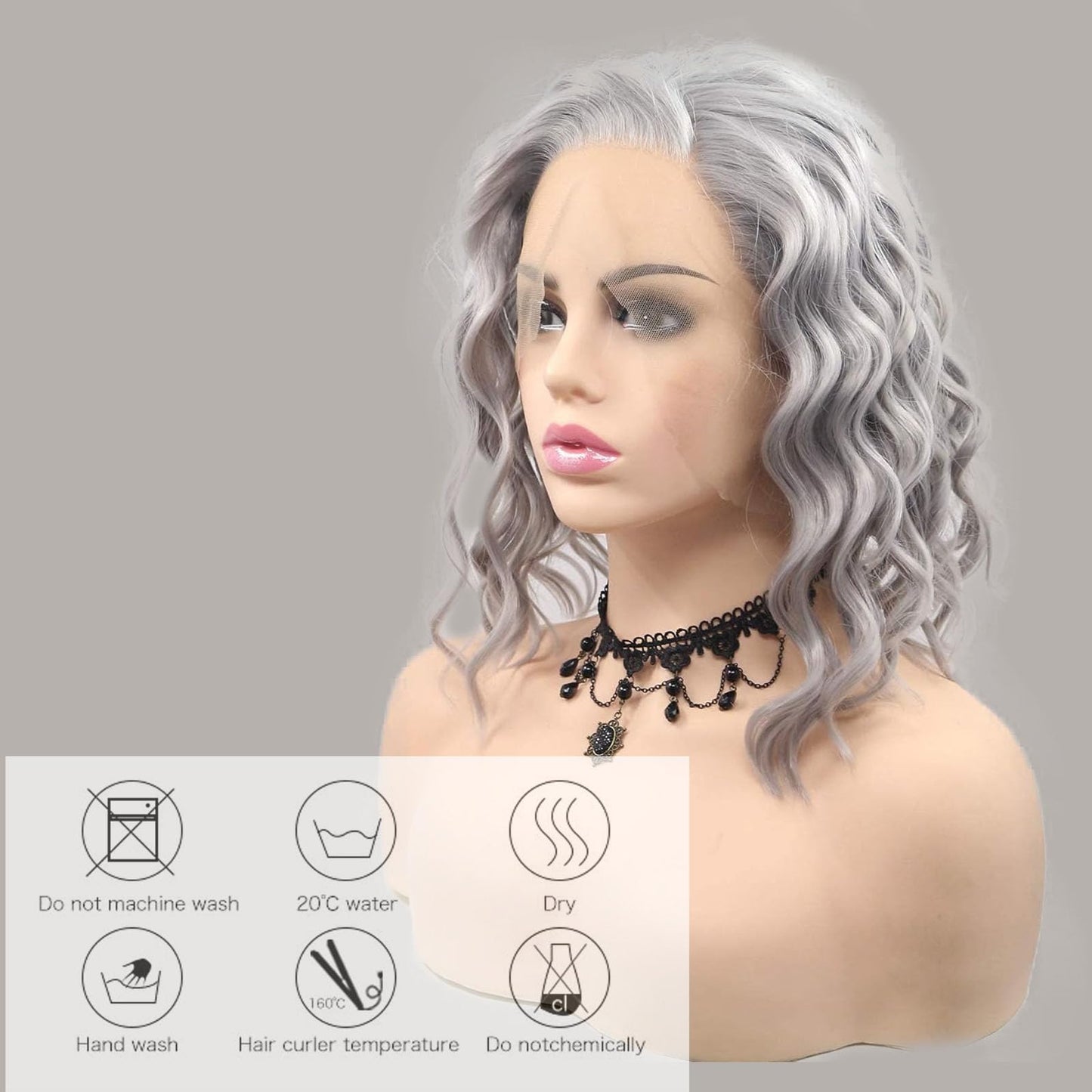 Short Wig Lace Front Wigs for Women Grey Colorful Wavy Wig Glueless Lace Wigs Heat Resistant Fiber Hair Synthetic Lace Front Wigs Silver Frontal Bob Wigs Daily Cosplay Wig 14 Inch