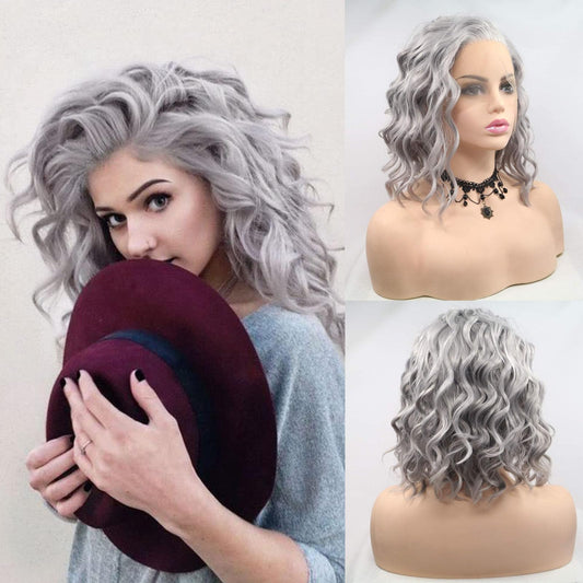 Short Wig Lace Front Wigs for Women Grey Colorful Wavy Wig Glueless Lace Wigs Heat Resistant Fiber Hair Synthetic Lace Front Wigs Silver Frontal Bob Wigs Daily Cosplay Wig 14 Inch