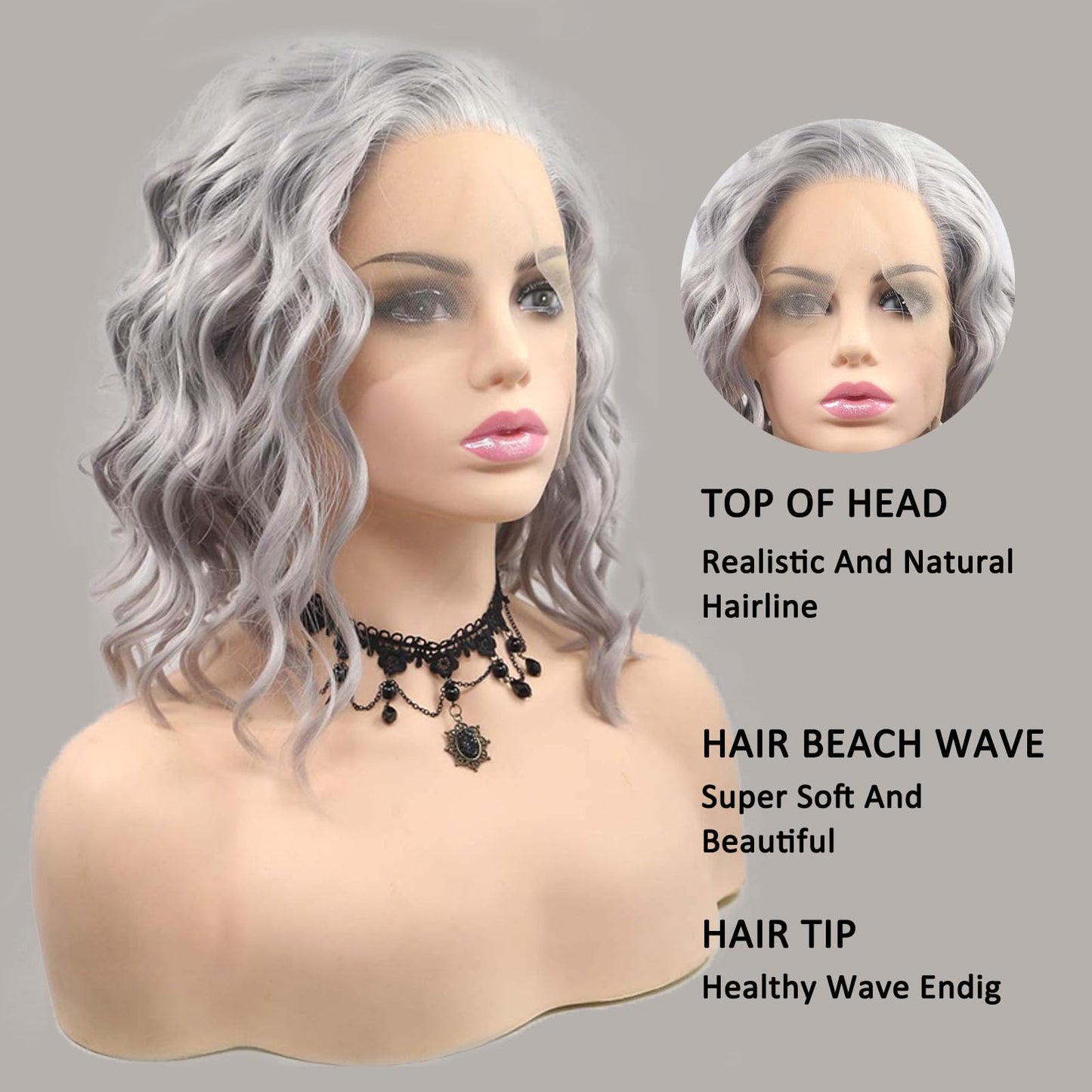 Short Wig Lace Front Wigs for Women Grey Colorful Wavy Wig Glueless Lace Wigs Heat Resistant Fiber Hair Synthetic Lace Front Wigs Silver Frontal Bob Wigs Daily Cosplay Wig 14 Inch