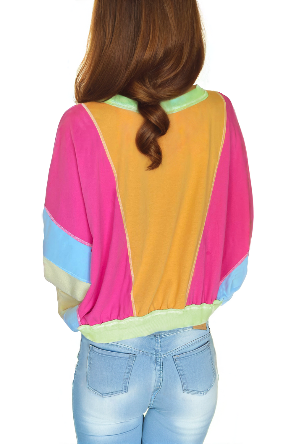 Grapefruit Orange Colorblock Patchwork Drop Shoulder Top