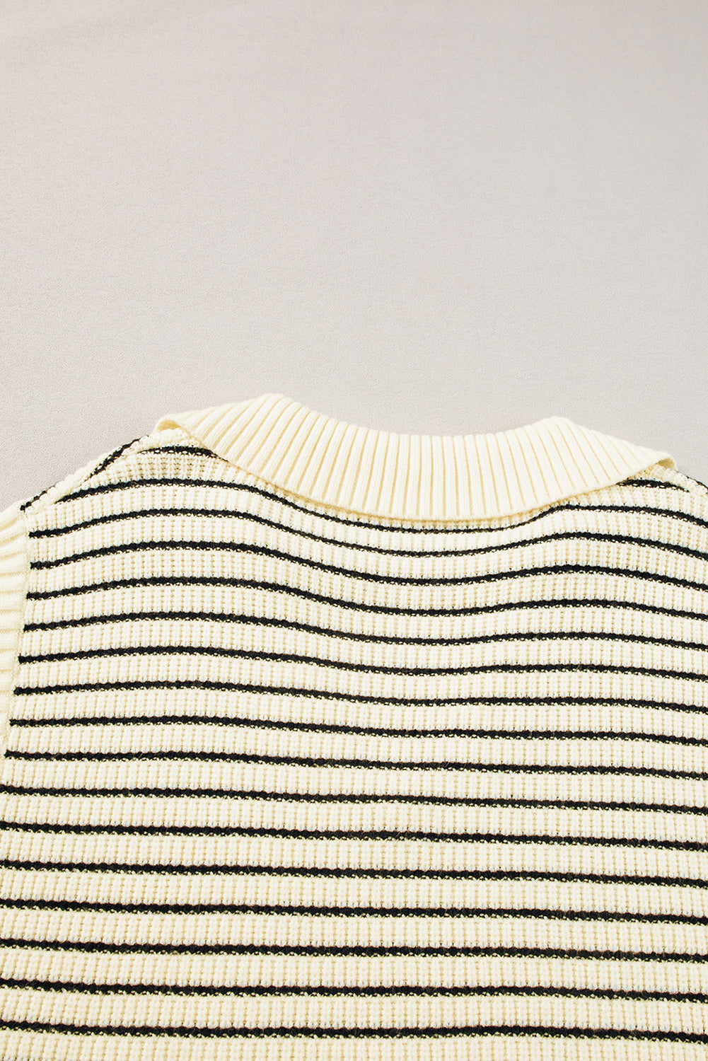 Beige Stripe Turn-down V Neck Sweater Tank Top