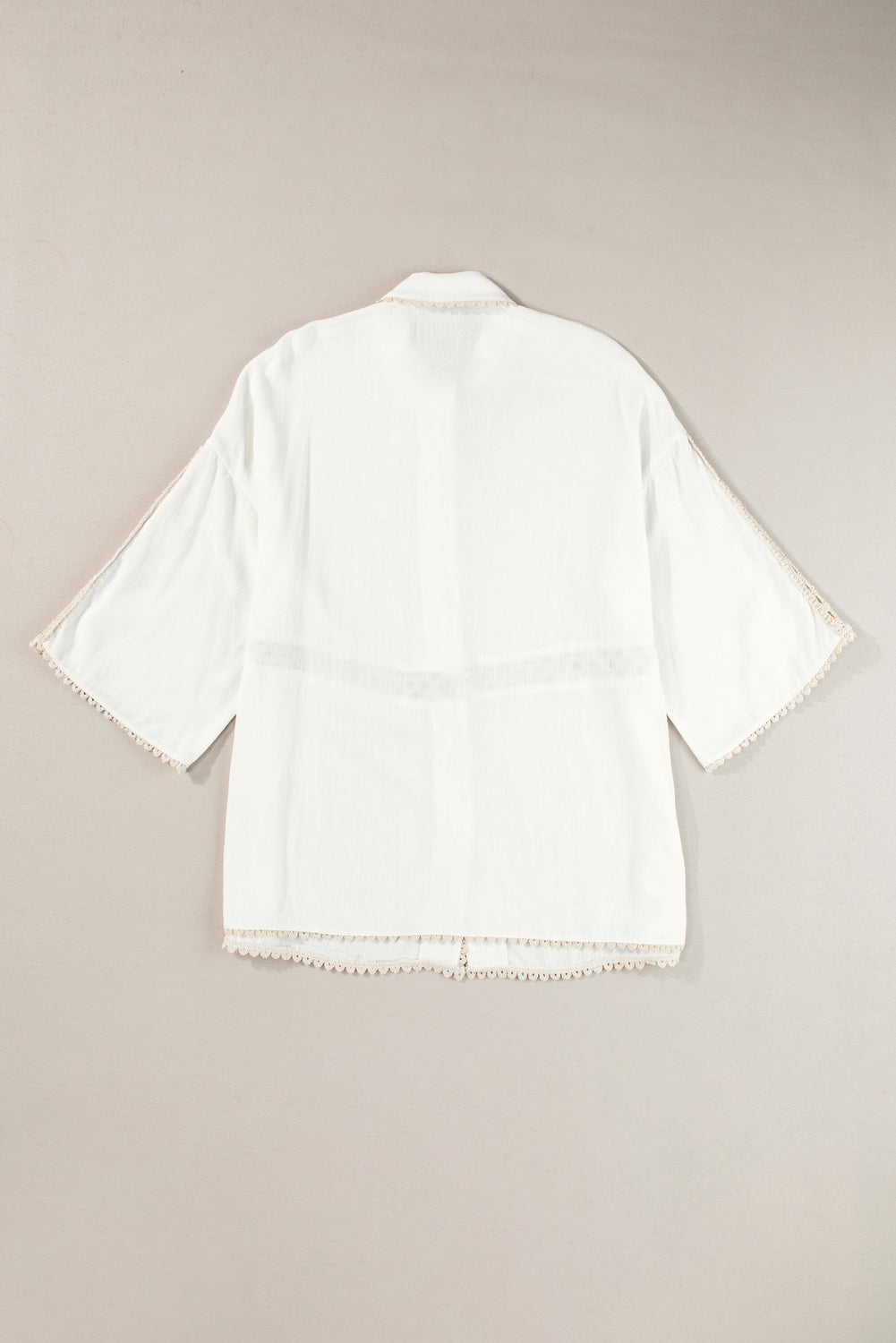 White Crochet Patchwork Half Sleeve Scallop Edge Shirt