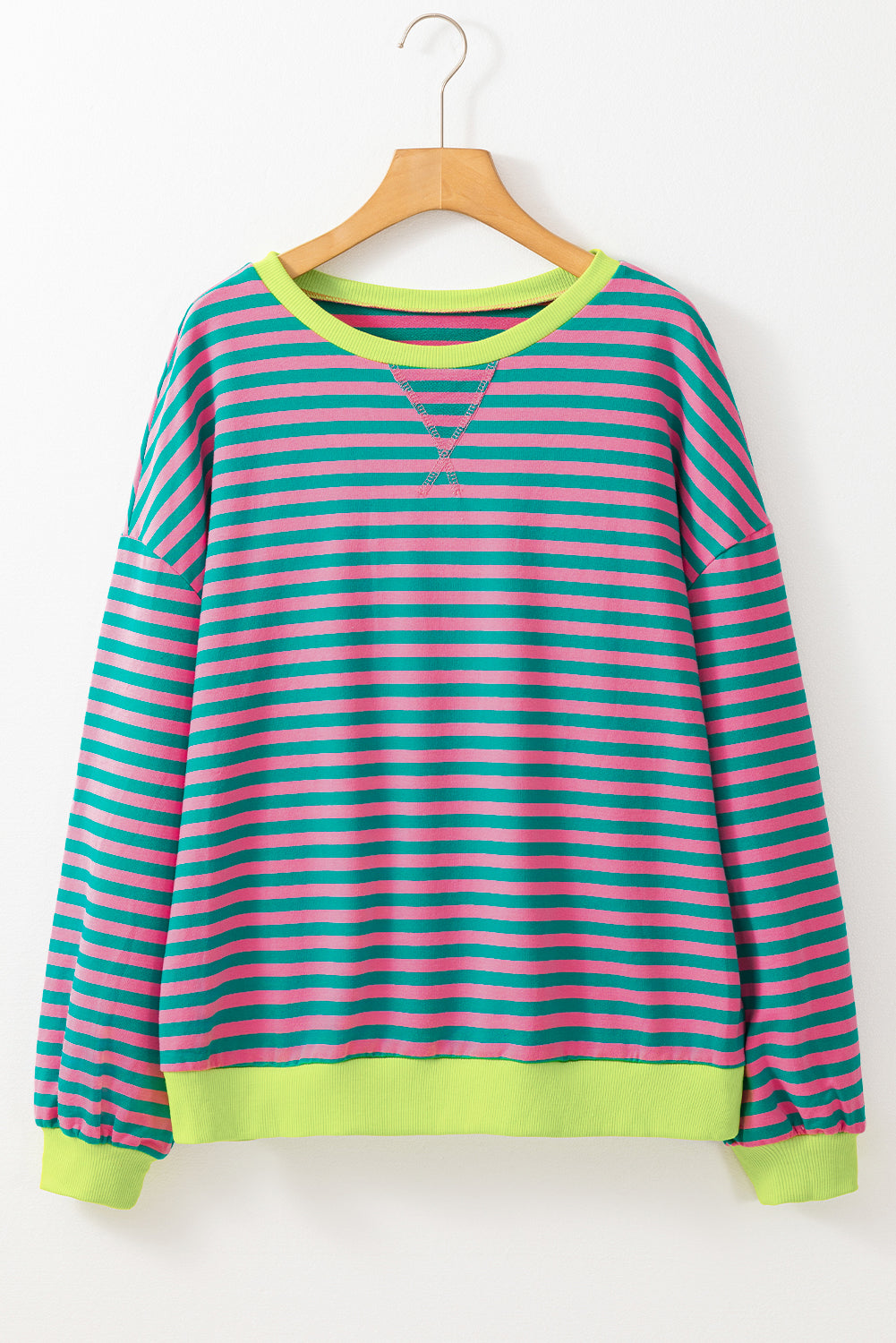 Blue Stripe Oversized Contrast Trim Pullover Sweatshirt