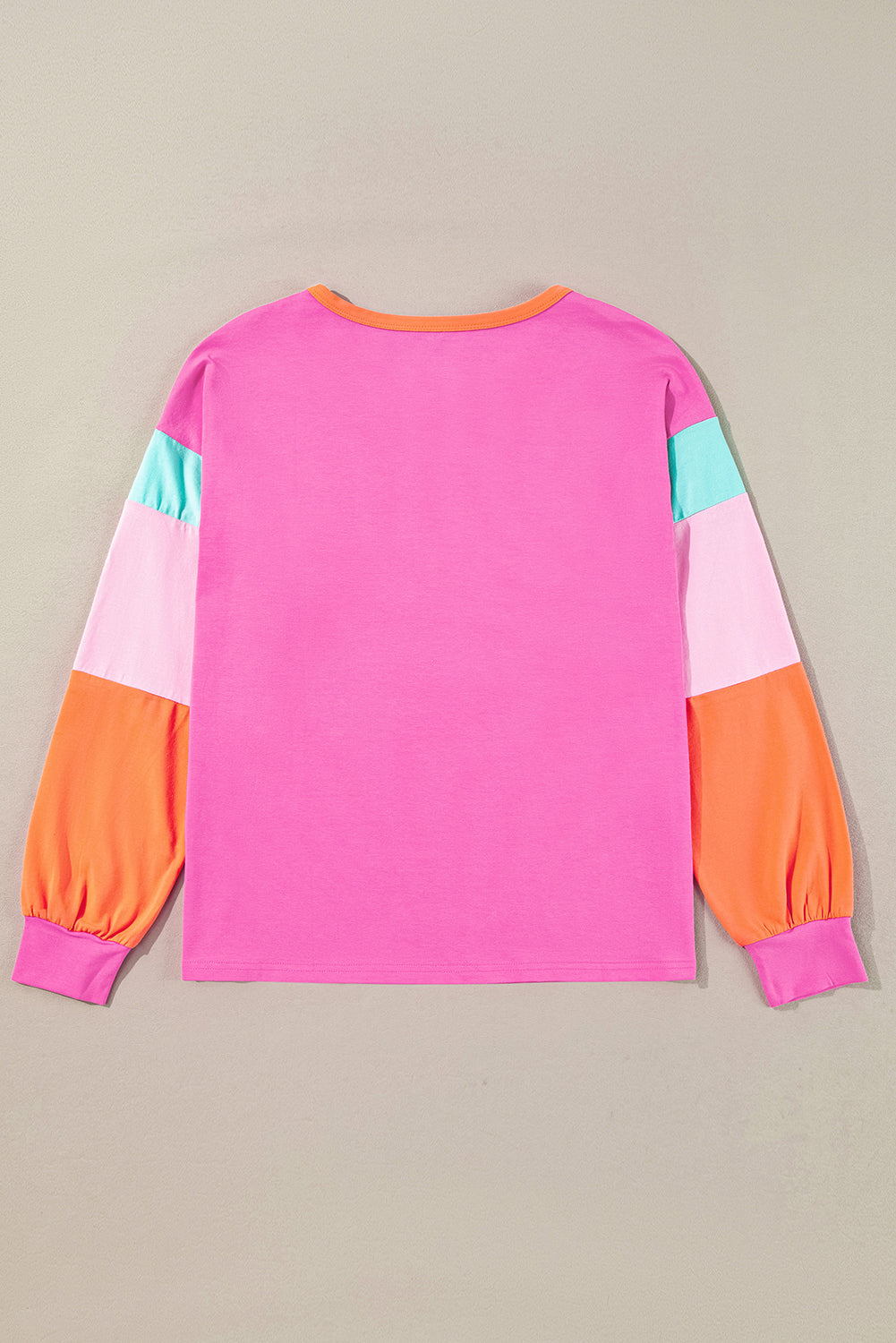 Green Colorblock Patchwork Long Sleeve Loose Top