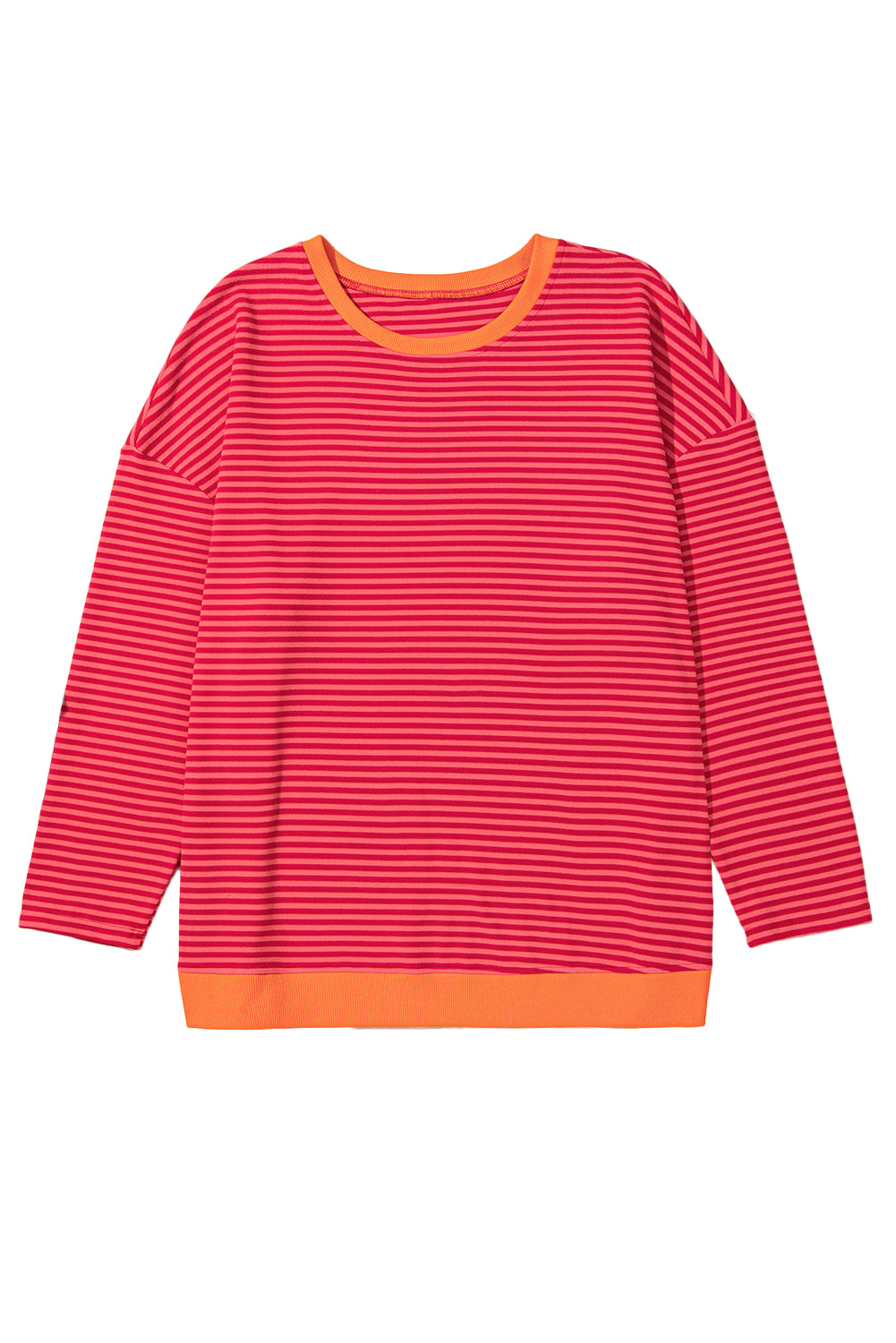 Orange Stripe Plus Size Drop Shoulder Long Sleeve Top