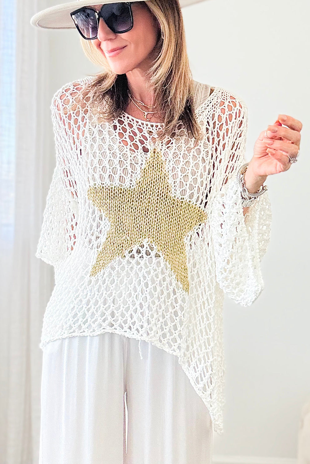 White Star Hollow Knitted Oversized Summer Tee