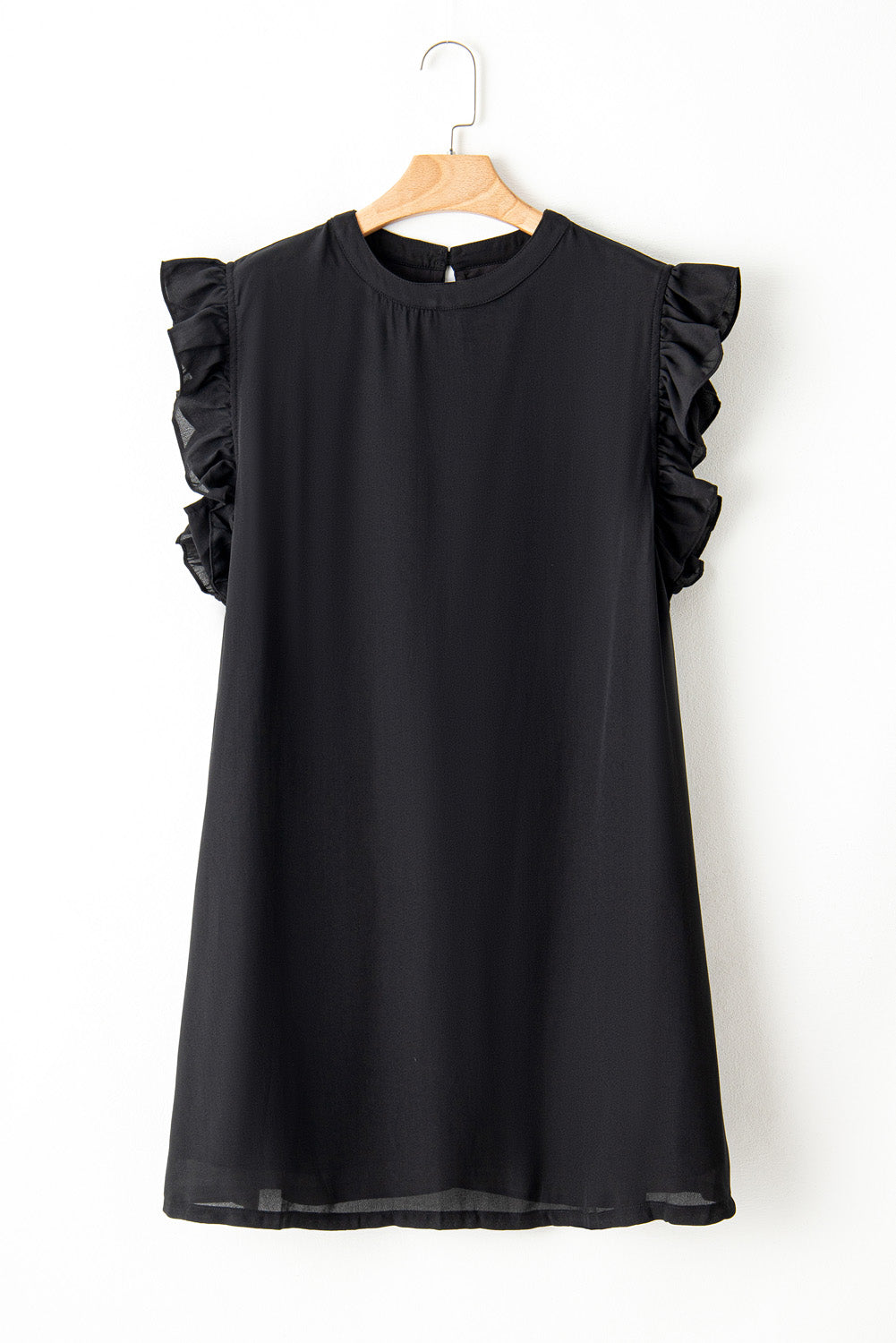 Black Plain Keyhole Back Ruffle Plus Mini Dress