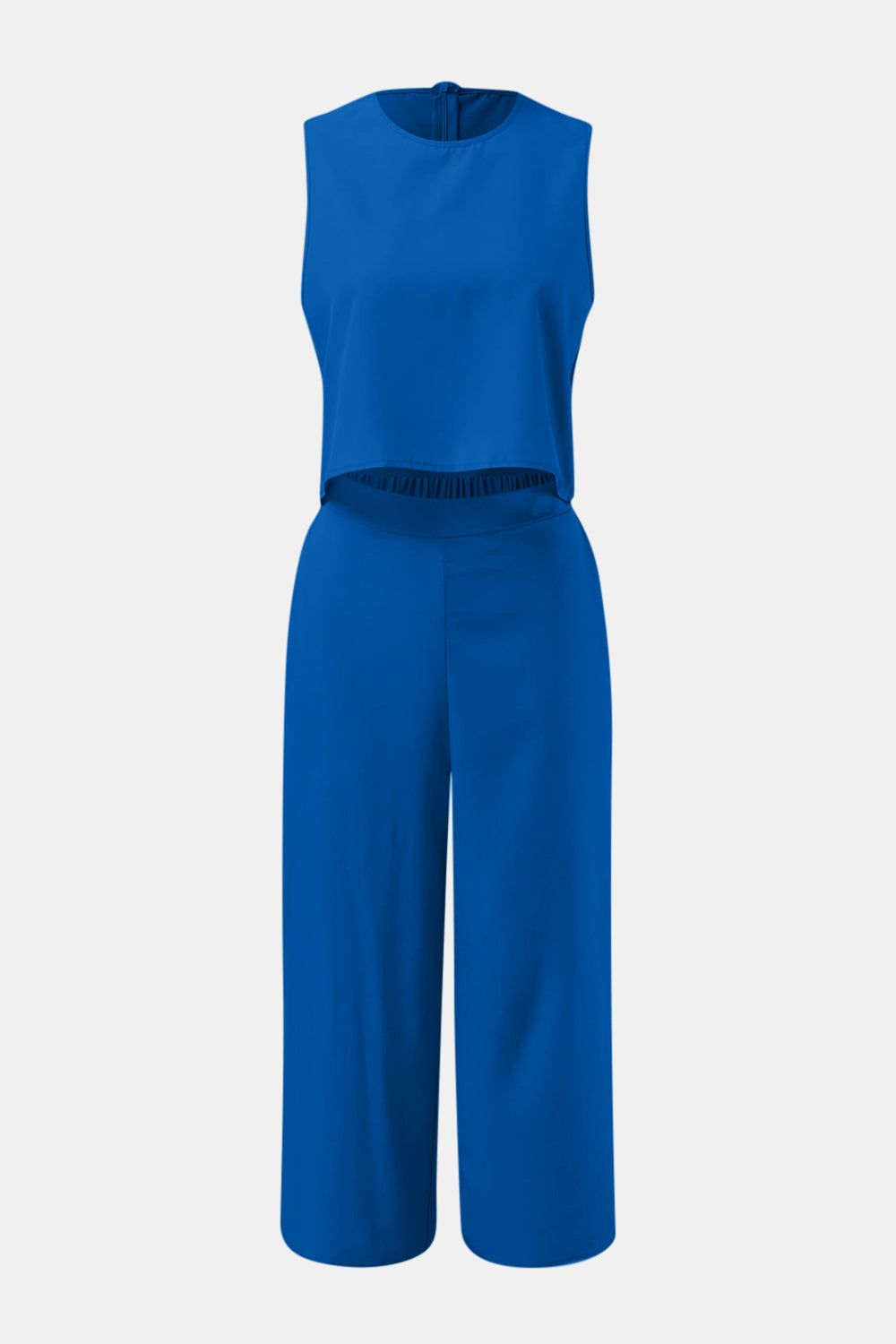 Round Neck Top and Wide Leg Pants Set