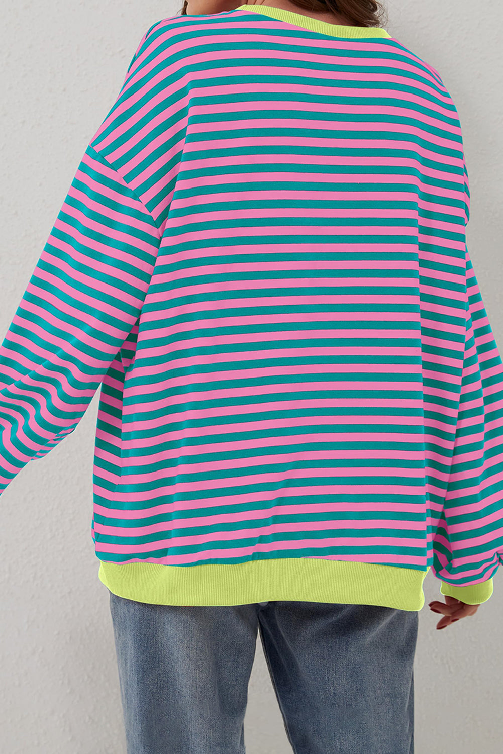 Blue Stripe Oversized Contrast Trim Pullover Sweatshirt