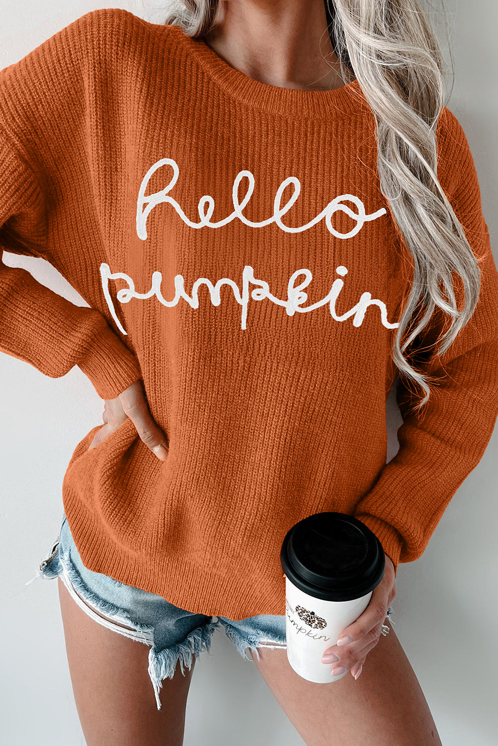 Black Hello Pumpkin Graphic Sweater