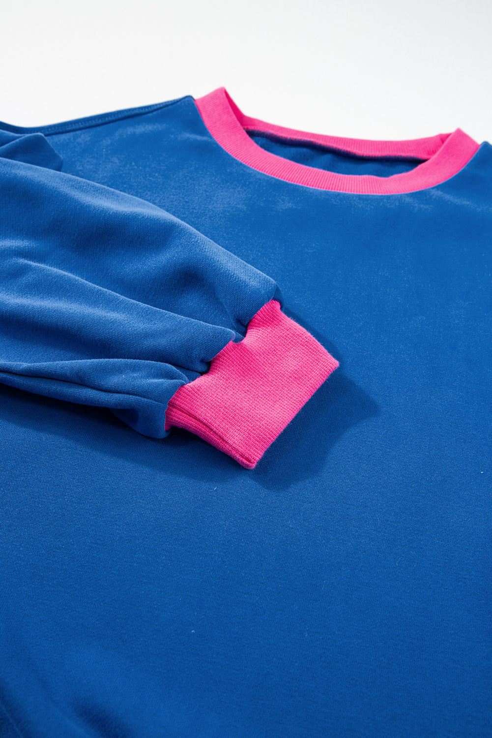 Pink Colorblock Bubble Sleeve Sweatshirt