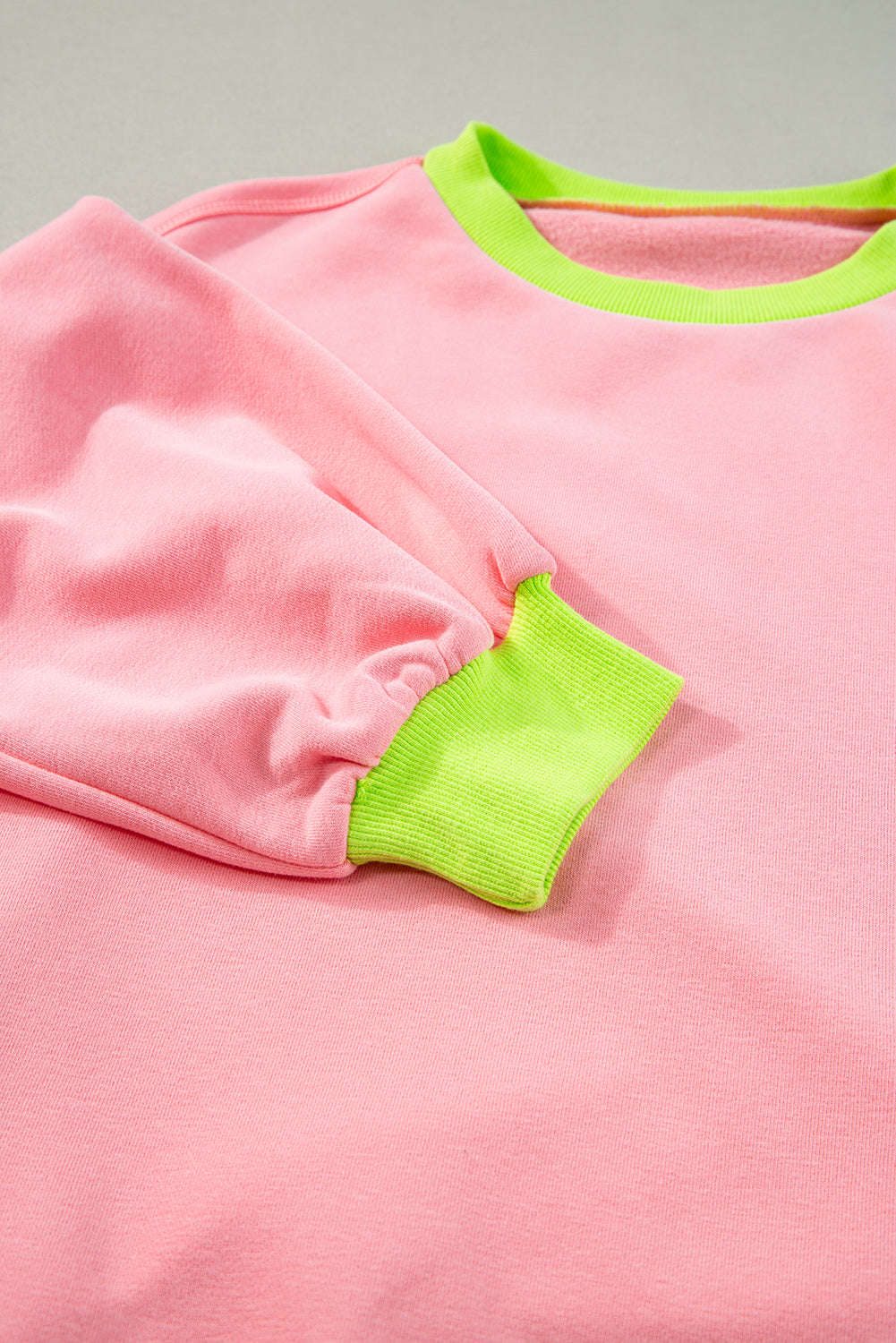 Pink Colorblock Bubble Sleeve Sweatshirt