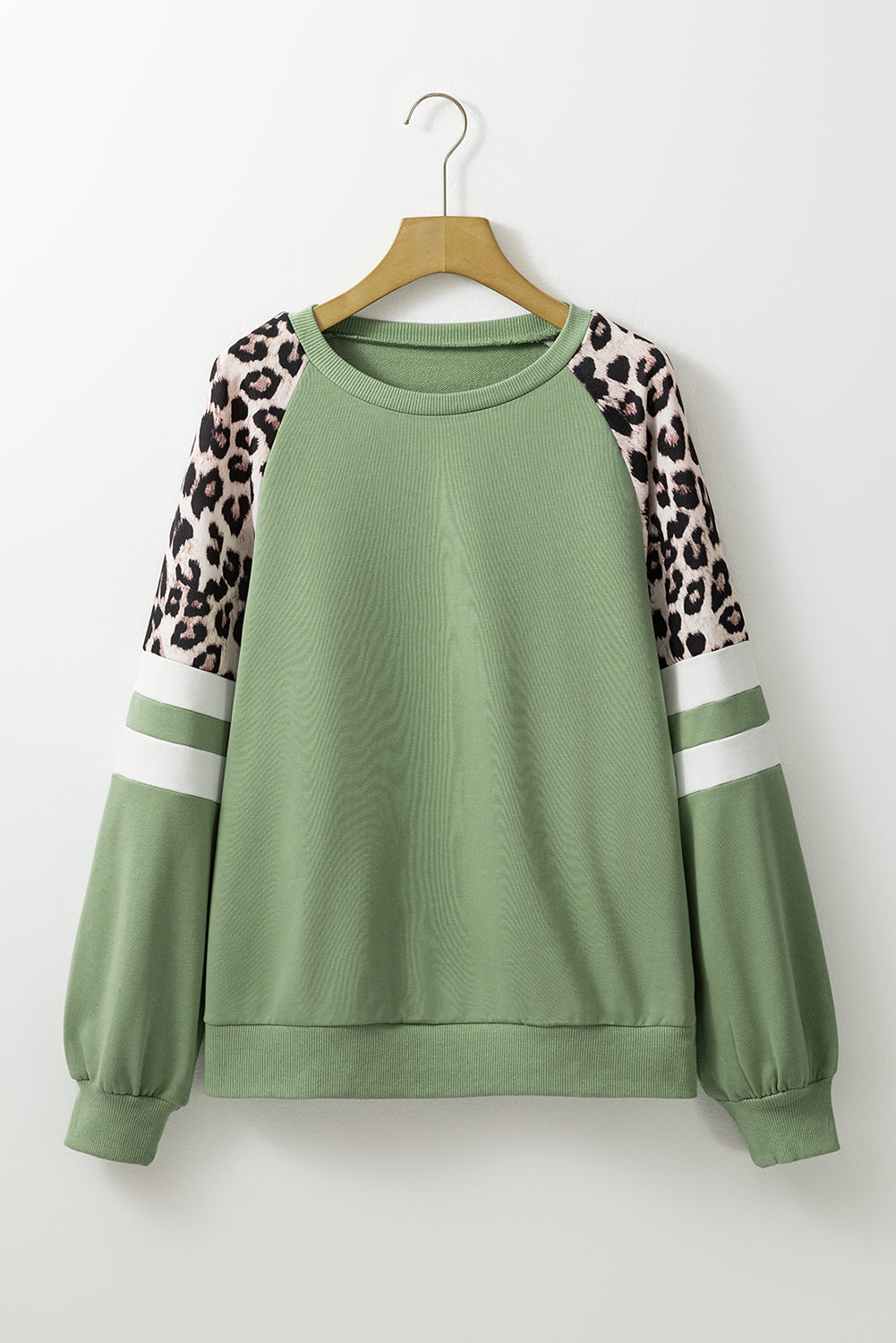 Peach Blossom Leopard Print Colorblock Raglan Sleeve Sweatshirt