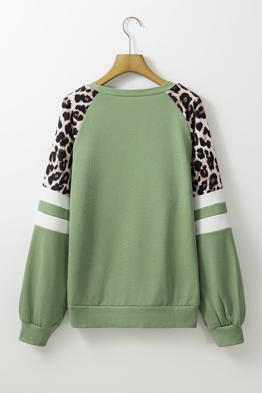 Peach Blossom Leopard Print Colorblock Raglan Sleeve Sweatshirt