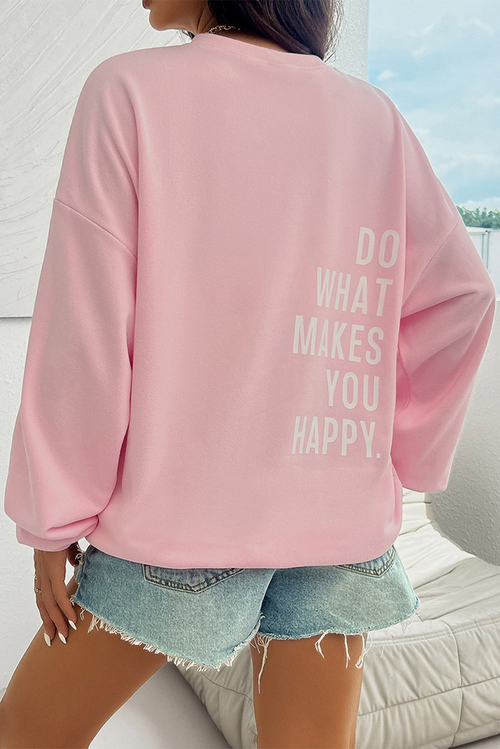 Pink Do What Makes You Happy Quotes Print Sweatshirt