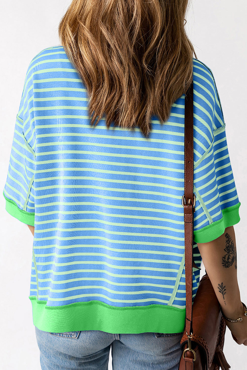 Orange Stripe Oversized Contrast Trim Exposed Seam High Low T Shirt