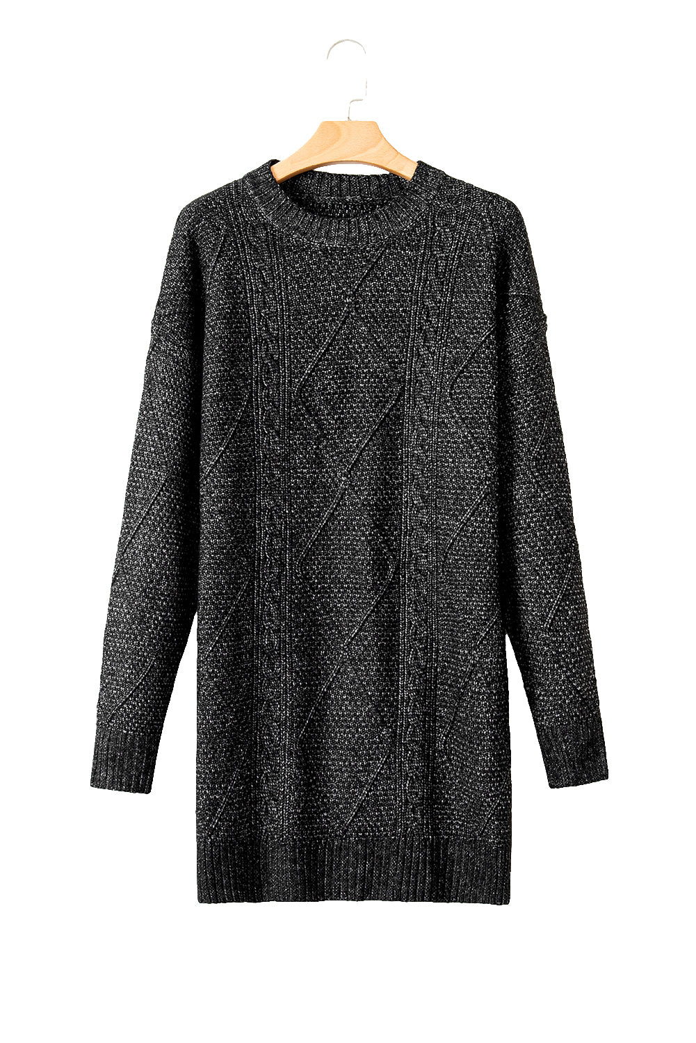 Coffee Cable Knit Drop Shoulder Loose Fit Sweater Dress