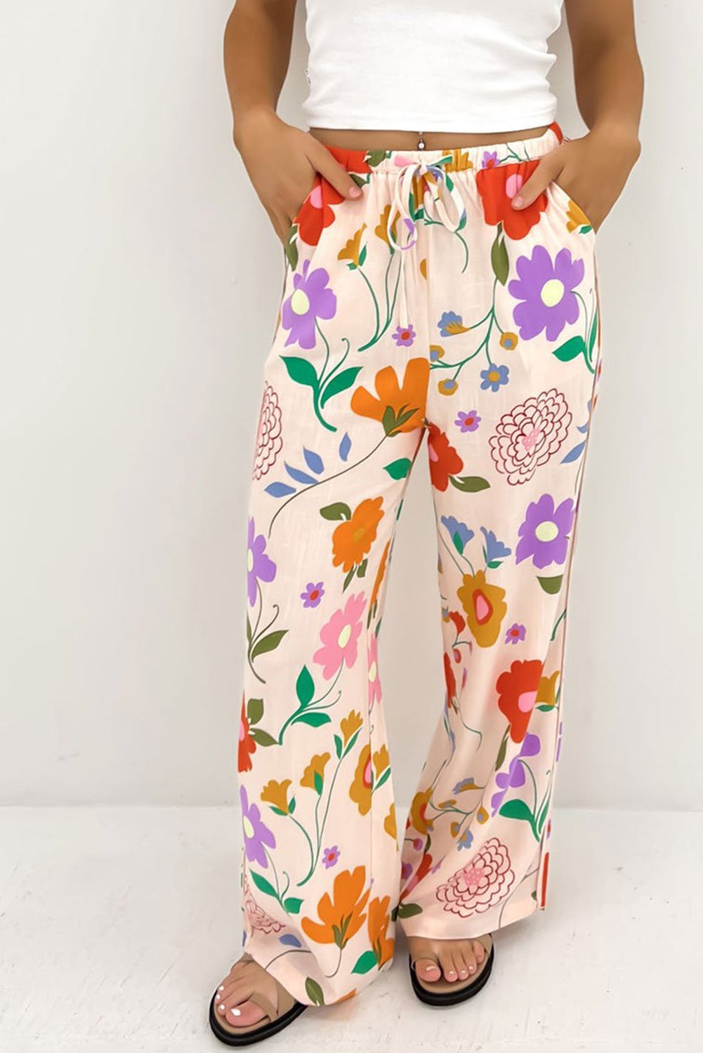 Orange Floral Printed Loose Pants