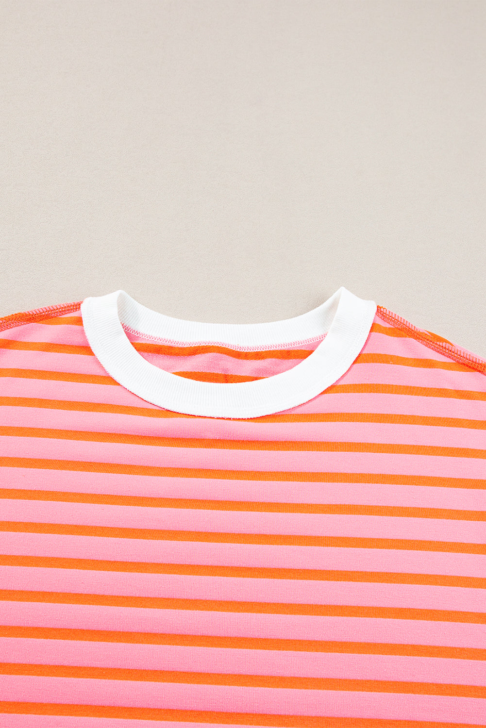 Orange Stripe Oversized Contrast Trim Exposed Seam High Low T Shirt