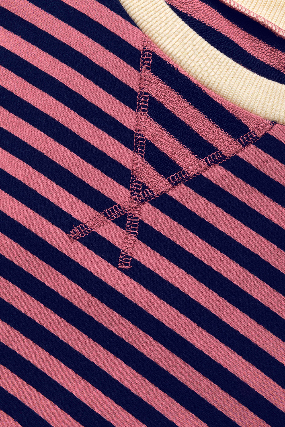 Blue Stripe Oversized Contrast Trim Pullover Sweatshirt